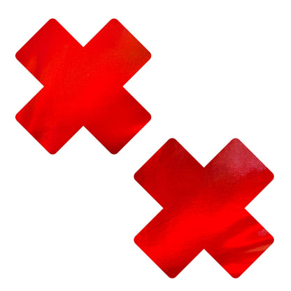Bloody Nightmare Red Foil X Nipple Cover Pasties: Red / O/S