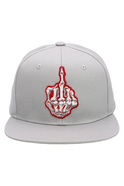 Middle Finger Up Skeleton Cotton Snapback: WHITE/RED / ONE SIZE