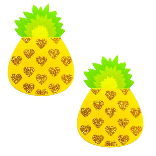 Pina Colada Glitter Pineapple Nipple Cover Pasties: Yellow / O/S