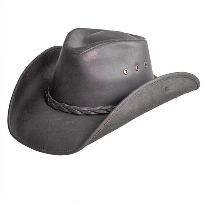 Genuine Leather Western Hat - Style Hollywood: Black / LG