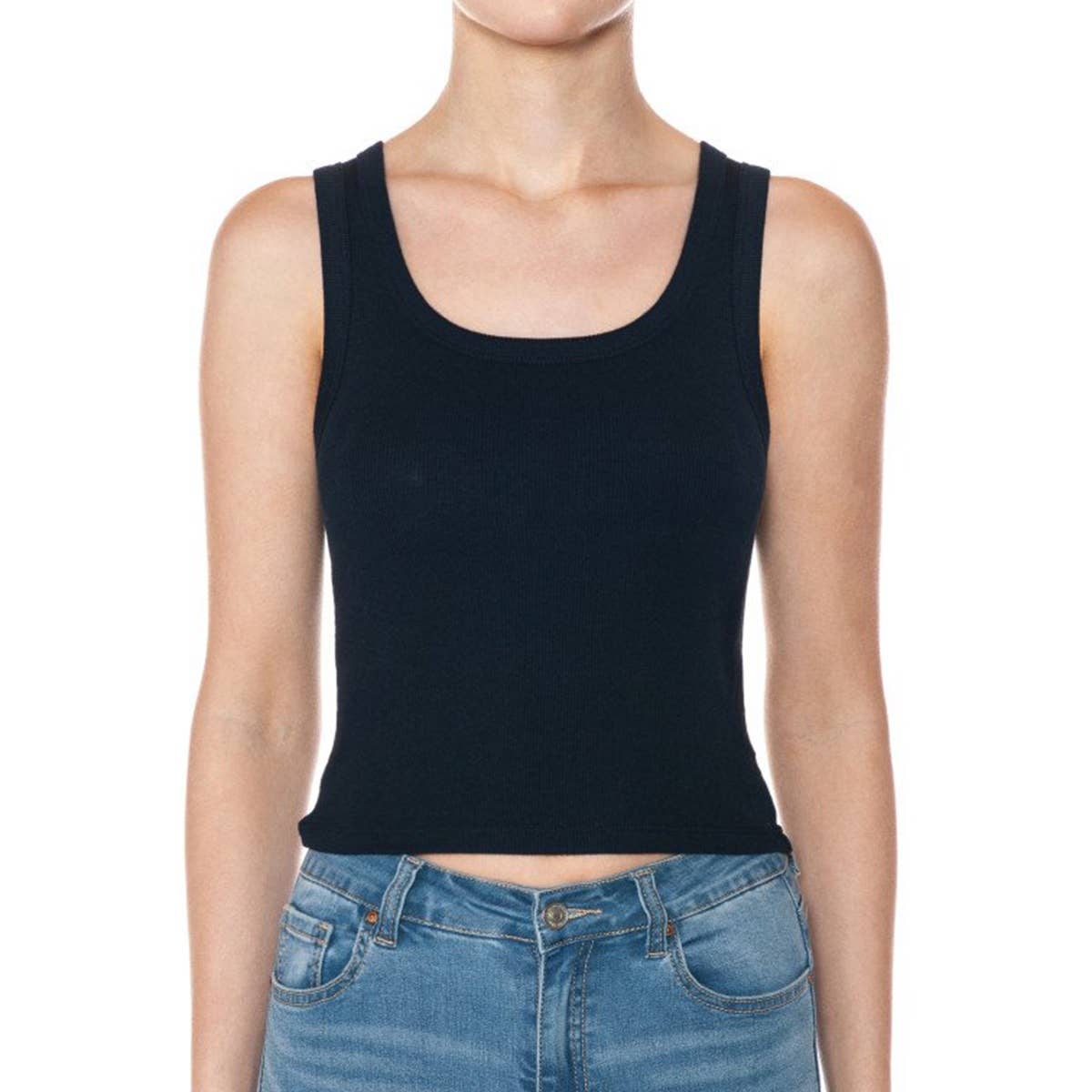 SCOOP NECK RIBBED CROPPED TANK TOP: BLACK / S-M-L(2-2-2)