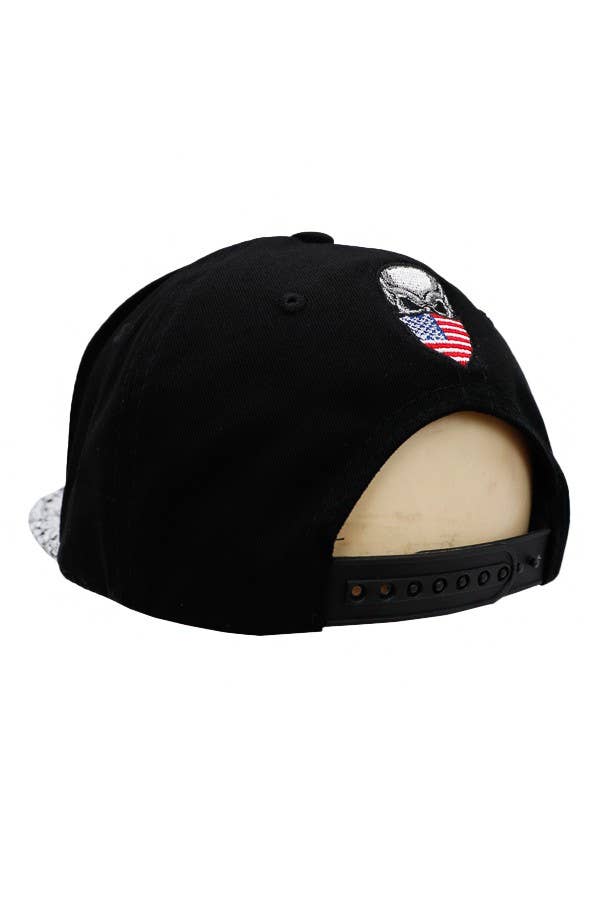 American Flag Skull Snapback: White