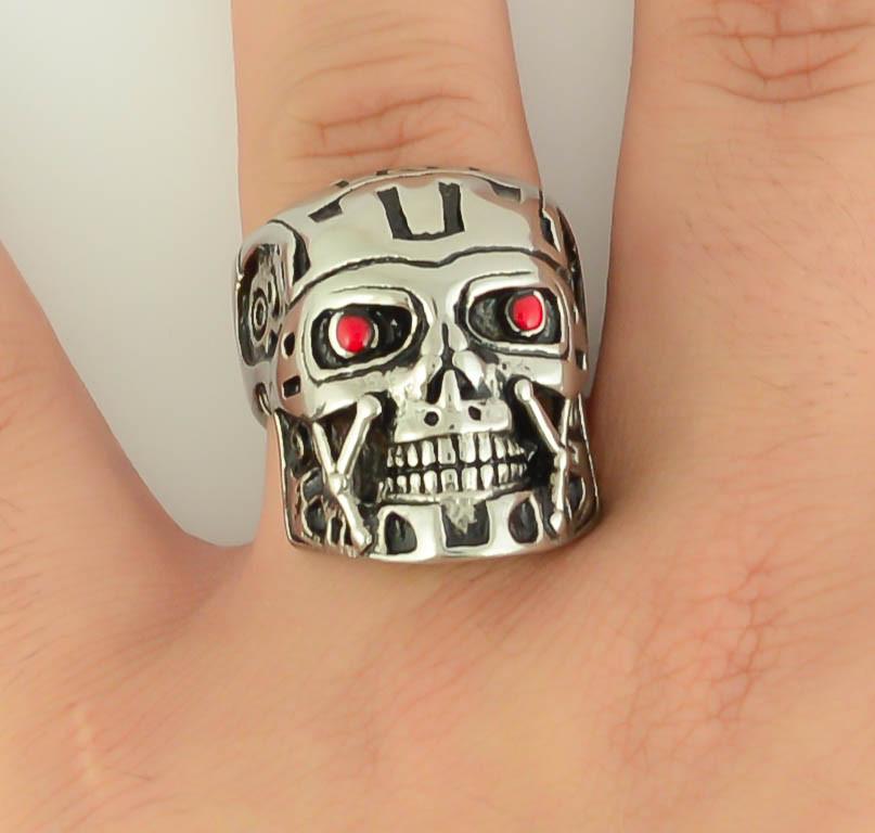 SK1740  Gents Terminator Robot Red Eyes Ring Stainless Steel Motorcycle Jewelry  Size 9-14