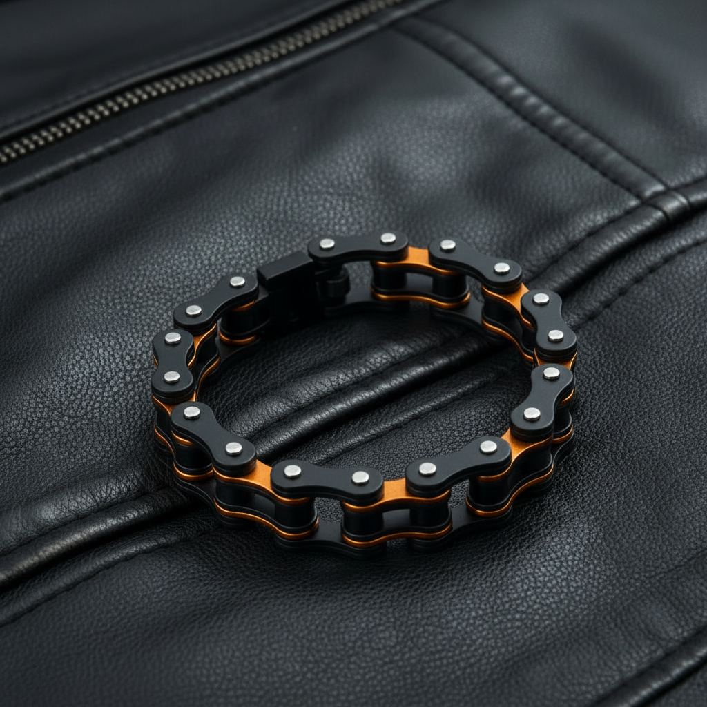 SK1184 Gunmetal & Beryllium Orange Bike Chain Bracelet - 3/4" Wide