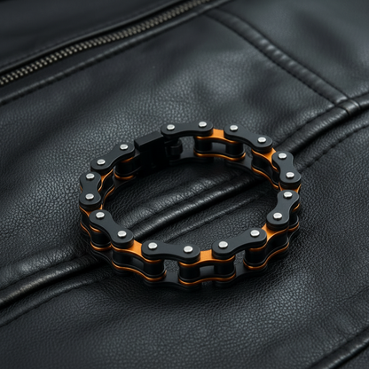 SK1184 Gunmetal & Beryllium Orange Bike Chain Bracelet - 3/4" Wide