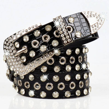Fashion Shiny Rhinestone Women's Belt: Red / One Size