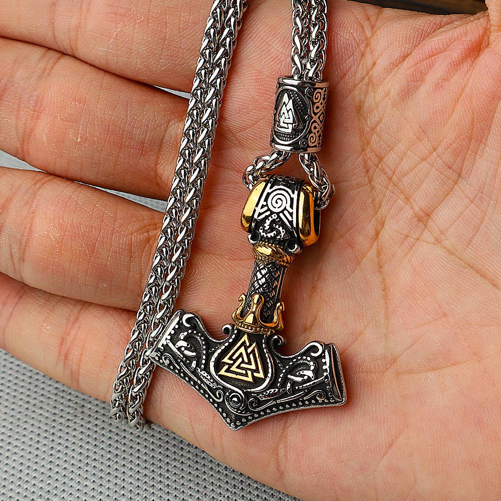 Viking Vintage Stainless Steel Thor's Hammer Necklace: Silver