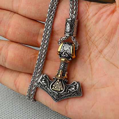 Viking Vintage Stainless Steel Thor's Hammer Necklace: Silver