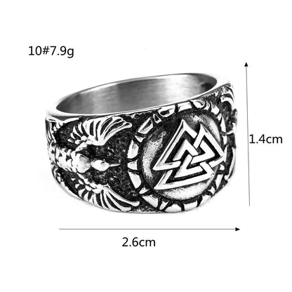Vintage Viking Triangular Raven Totem Ring: 12