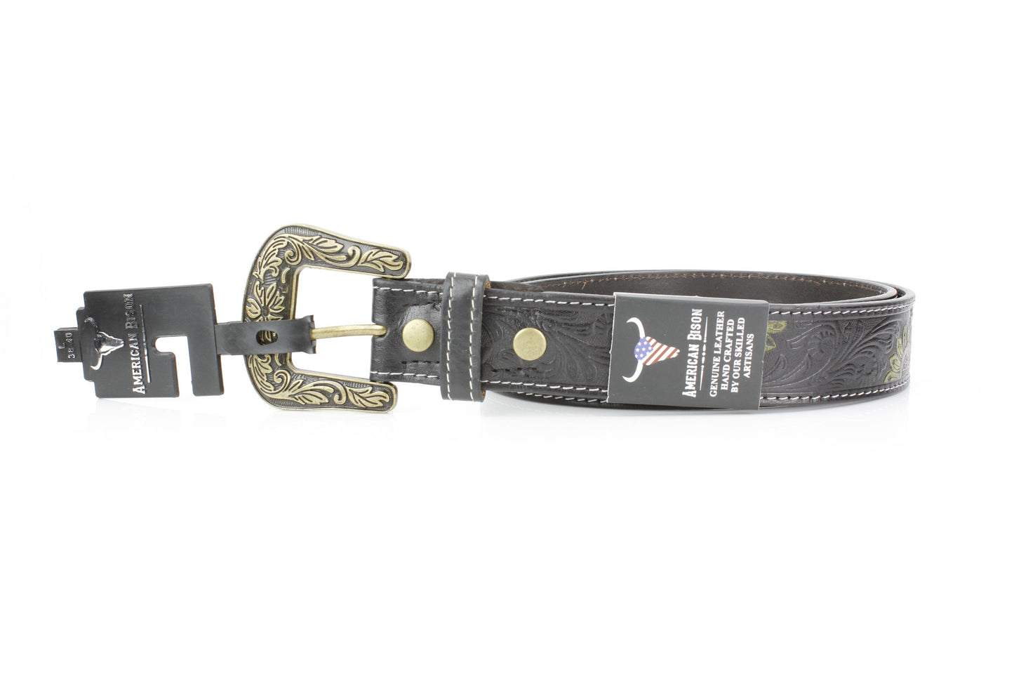 Black Tooled Leather Belt with Sunflower ABB 14-2623
