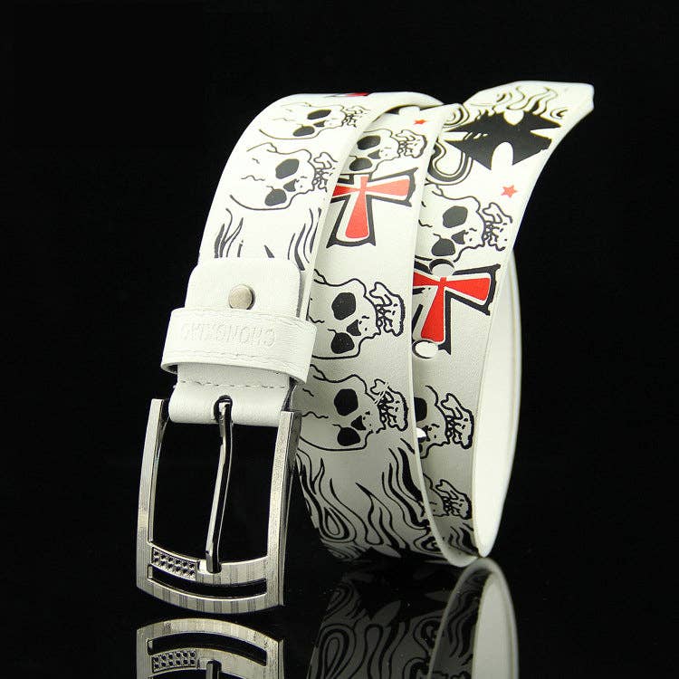 Fashion Skull Printed Waist Belt: Black / 110CM