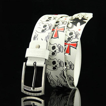 Fashion Skull Printed Waist Belt: Black / 110CM