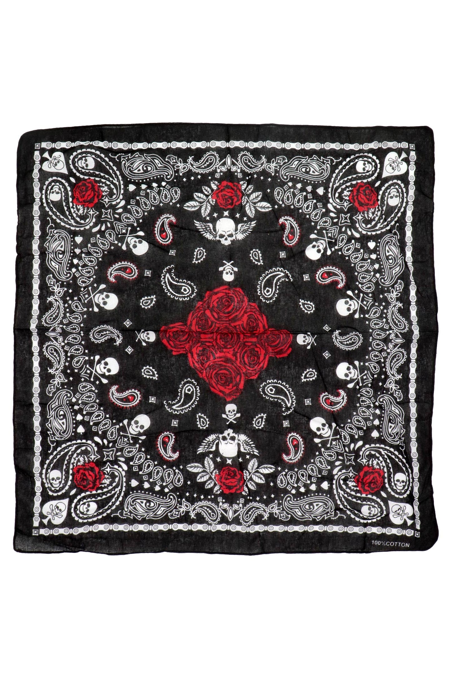 Gothic Skull Paisley Floral Print Cotton Bandana: AS SHOWN / ONE SIZE