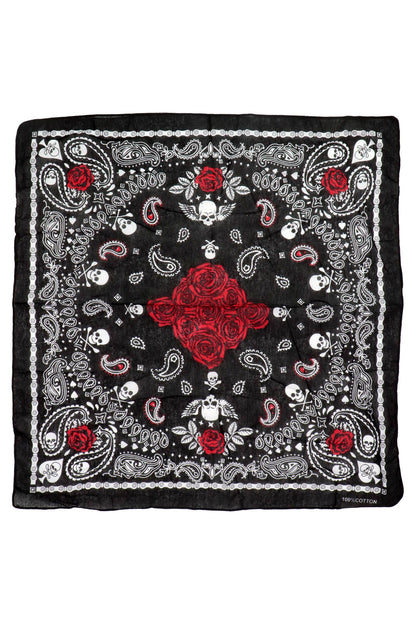 Gothic Skull Paisley Floral Print Cotton Bandana: AS SHOWN / ONE SIZE
