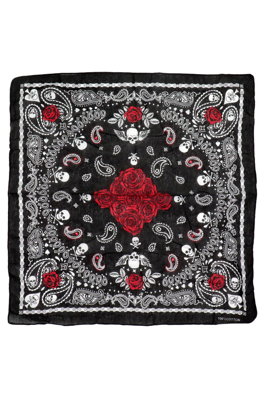 Gothic Skull Paisley Floral Print Cotton Bandana: AS SHOWN / ONE SIZE