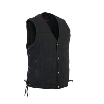 Men's Black Denim Motorcycle Vest – Single Panel Back