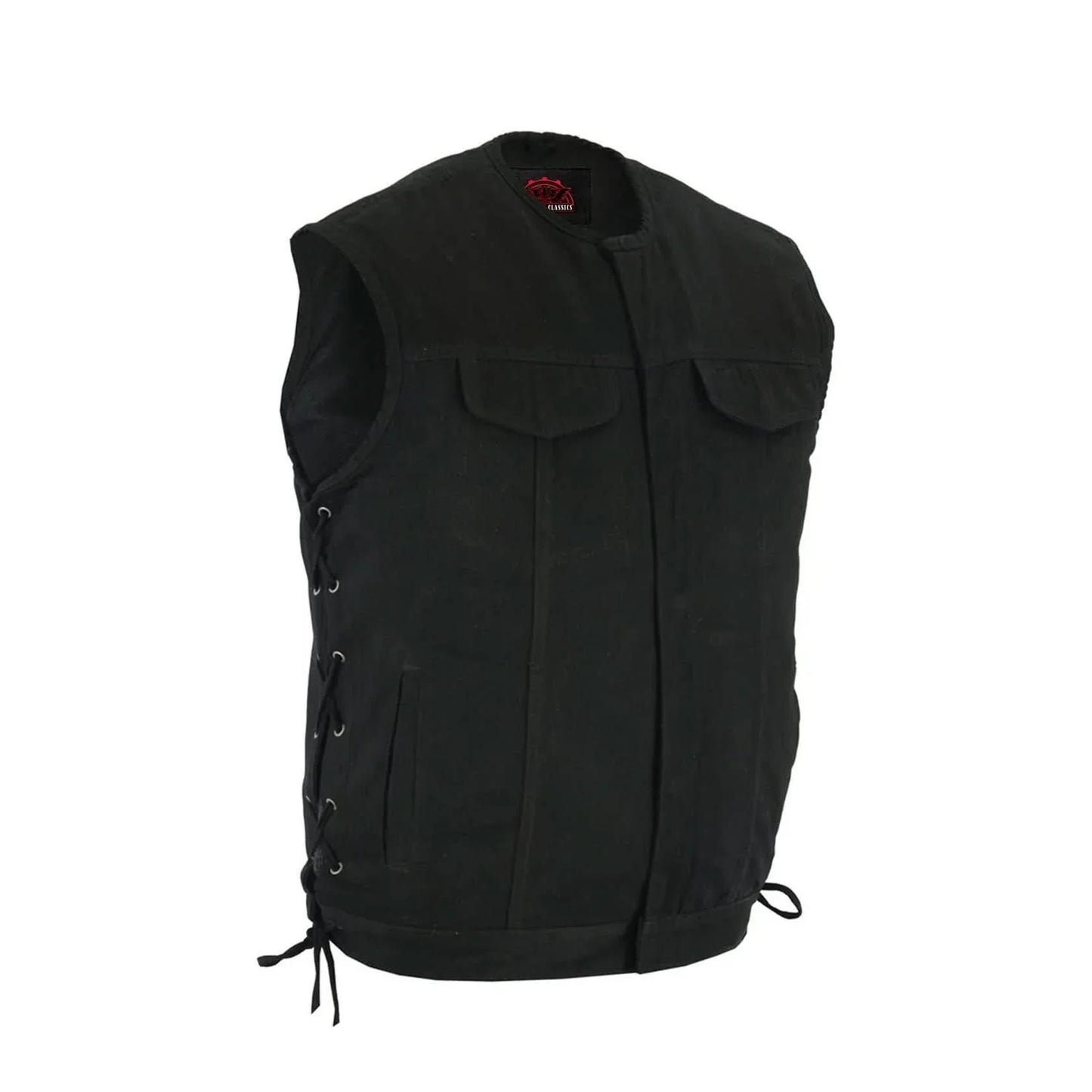 Men's Upgraded All-Black Denim Motorcycle Vest – Smart Access Pockets