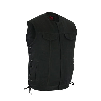 Men's Upgraded All-Black Denim Motorcycle Vest – Smart Access Pockets