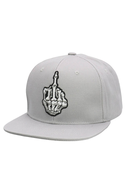 Middle Finger Up Skeleton Cotton Snapback: WHITE/RED / ONE SIZE