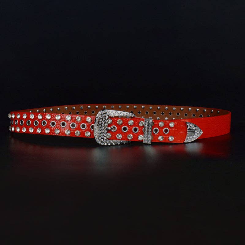 Fashion Shiny Rhinestone Women's Belt: Red / One Size
