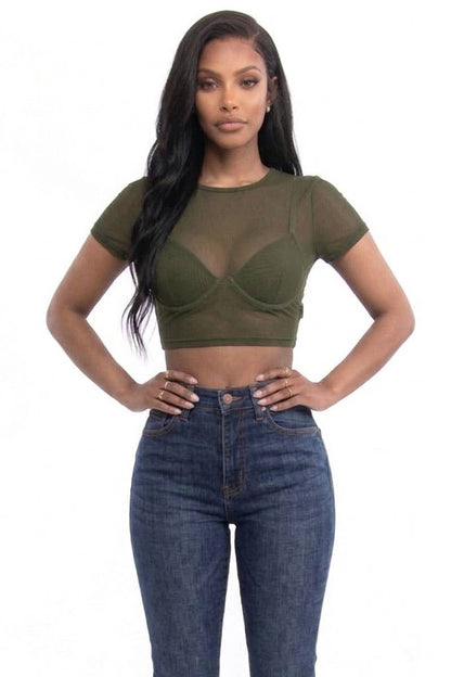Mesh Sheer Crop Top: Black / S