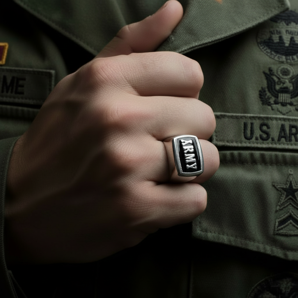 SK1836 Ladies Or Men's Army Ring Enameled American Flag Stainless Steel Military Jewelry