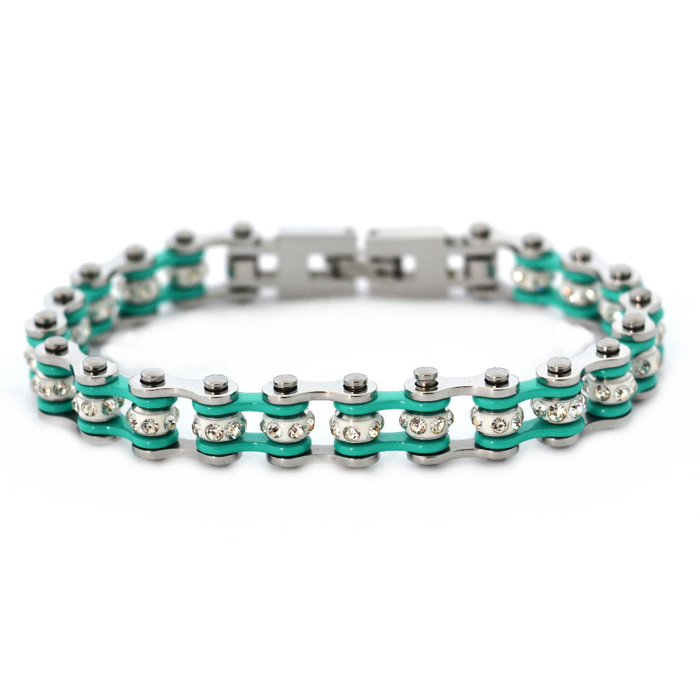 SK2021  Mini Size Two Tone Silver Aquamarine With White