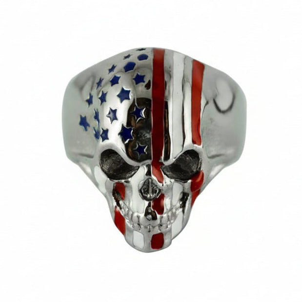 SK2299 American Flag Ring Stainless Steel Enameled Red White Blue Stars