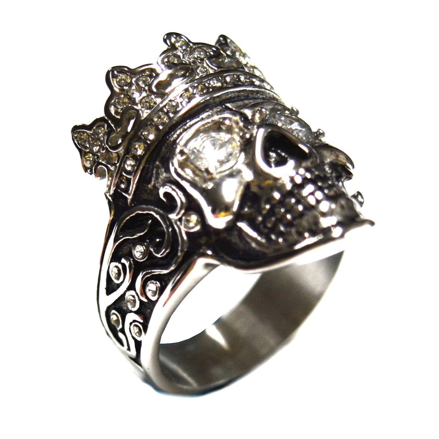 SK2337 Crowned Skull Imitation Diamond Eyes Stainless Steel Motorcycle Jewelry  Size 10-15