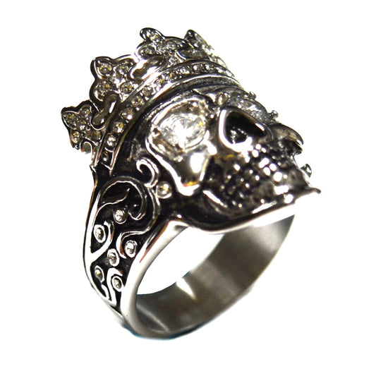 SK2337 Crowned Skull Imitation Diamond Eyes Stainless Steel Motorcycle Jewelry  Size 10-15
