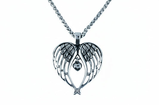 SK2370 Winged Heart Pendant Stainless Steel With 24" Necklace