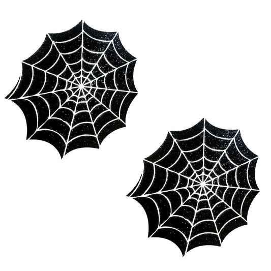 Freaking Awesome Glitter Blacklight Spider Web Nipple Cover Pasties: Black / O/S