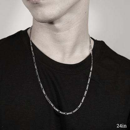 Sterling Silver Platinum Plated Diamond Cut Figaro Chain