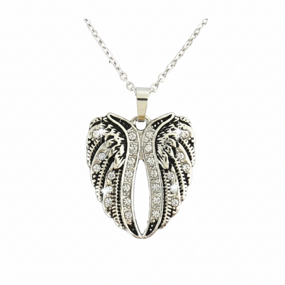 Women’s Heart Wings Pendant Necklace – Clear Crystal Motorcycle Jewelry
