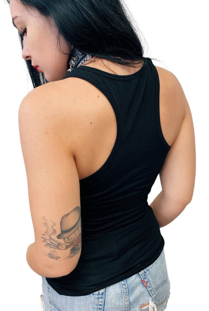 Outlaw Skull Cowboy Graphic Biker Cowgirl Country Tank Top: Black / XL