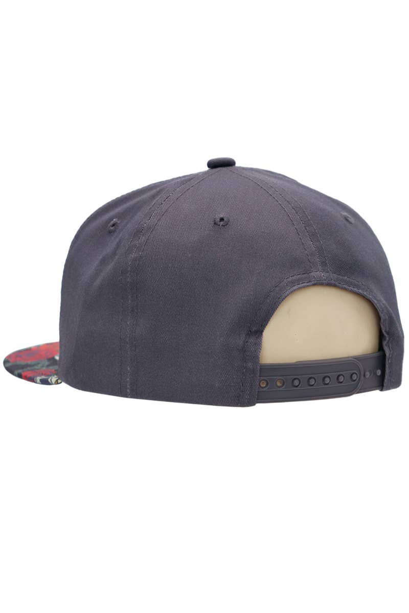 Marijuana Sugar Skull Rose Print Cotton Snapback: Black