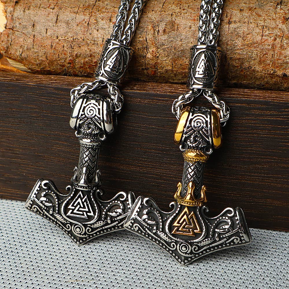 Viking Vintage Stainless Steel Thor's Hammer Necklace: Silver