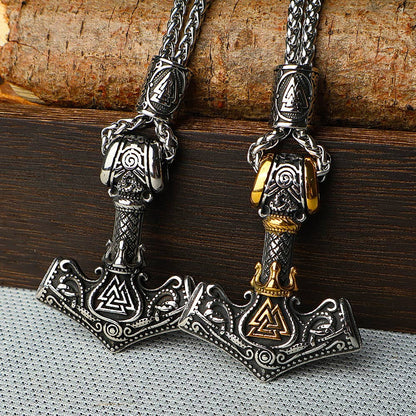 Viking Vintage Stainless Steel Thor's Hammer Necklace: Silver
