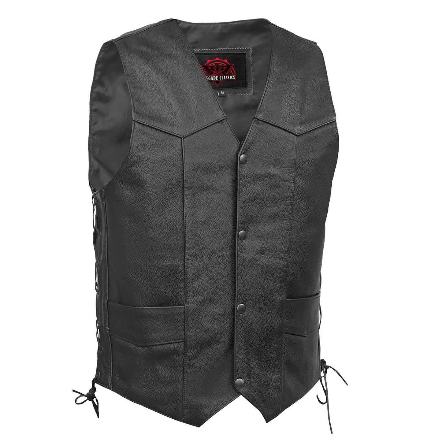 Men's Traditional Leather side lacing Vest - Black