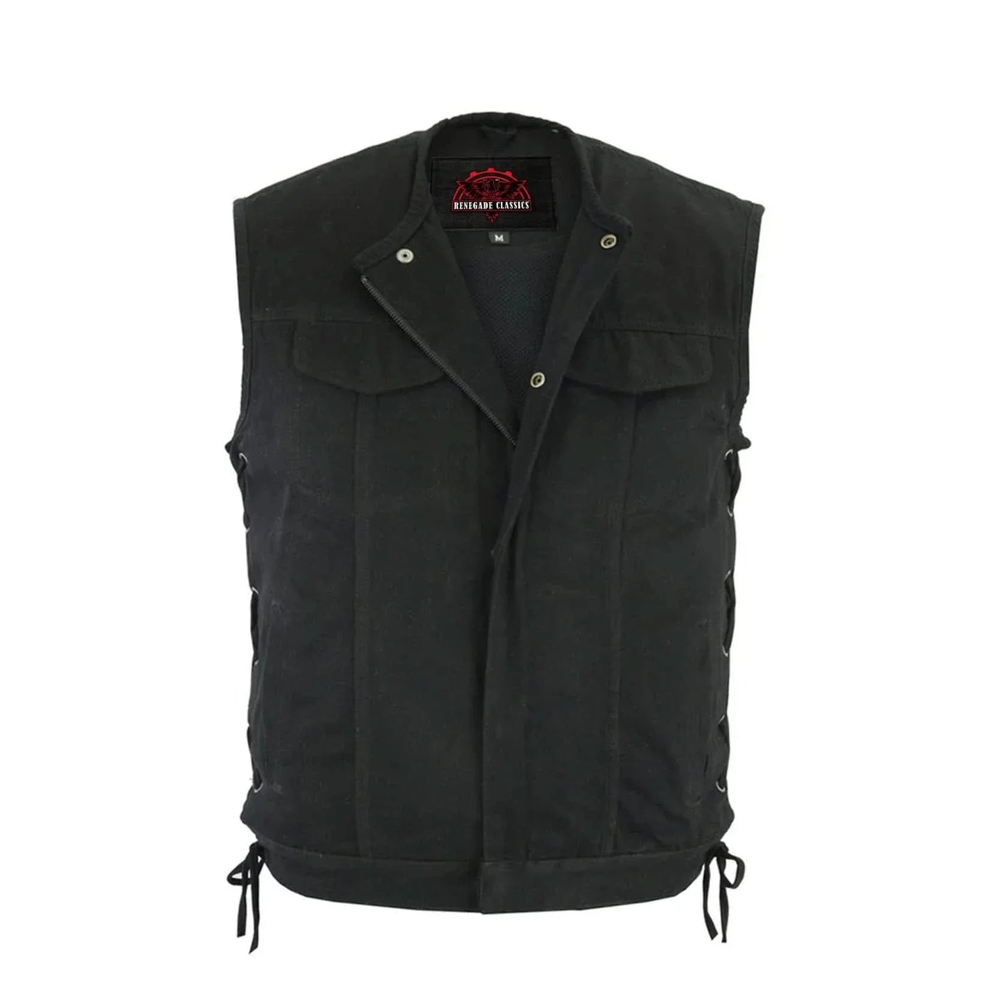 Men's Upgraded All-Black Denim Motorcycle Vest – Smart Access Pockets