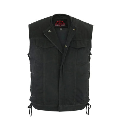 Men's Upgraded All-Black Denim Motorcycle Vest – Smart Access Pockets