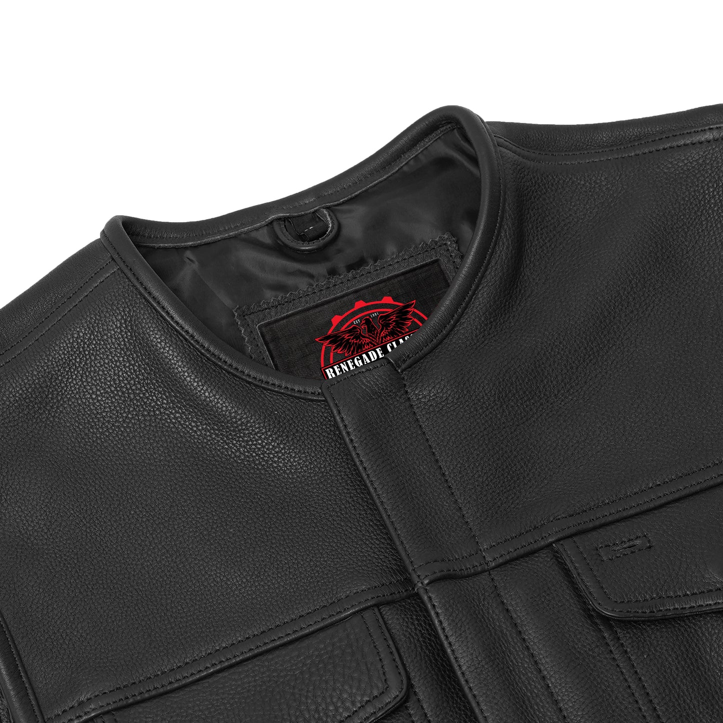 Men's Black Leather Motorcycle Vest with Upgraded Style