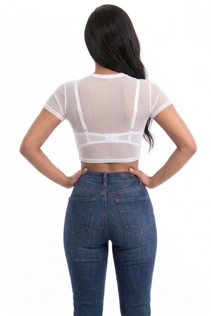 Mesh Sheer Crop Top: Black / M
