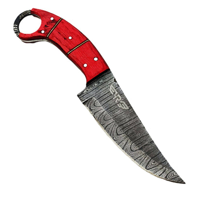 The Cardinal  - Ring Handle Utility Knife - Damascus Steel