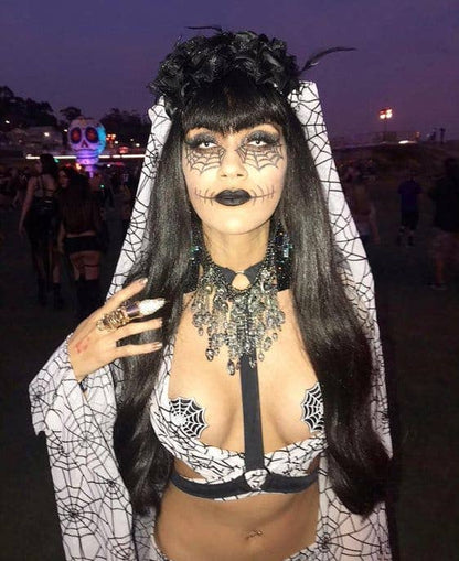 Freaking Awesome Glitter Blacklight Spider Web Nipple Cover Pasties: Black / O/S