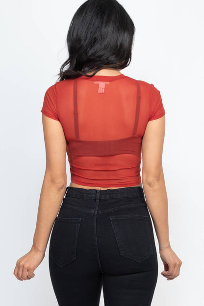 Mesh Sheer Crop Top: Black / L