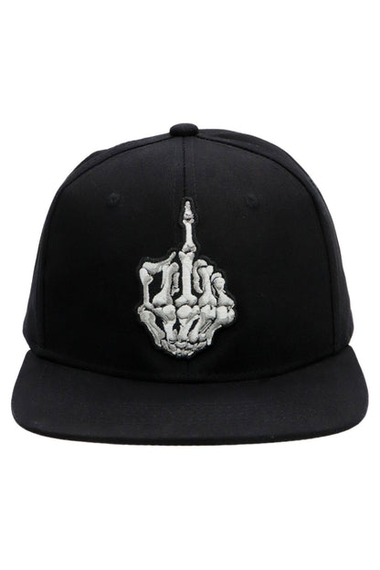 Middle Finger Up Skeleton Cotton Snapback: WHITE/RED / ONE SIZE