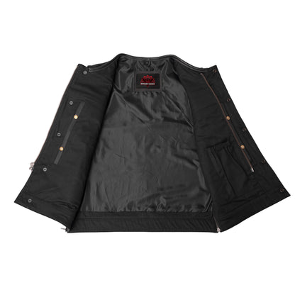 Men's Black Leather Motorcycle Vest with Upgraded Style