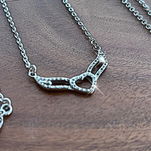 Women’s Double Angel Wing Necklace with Crystal Heart – Motorcycle Jewelry