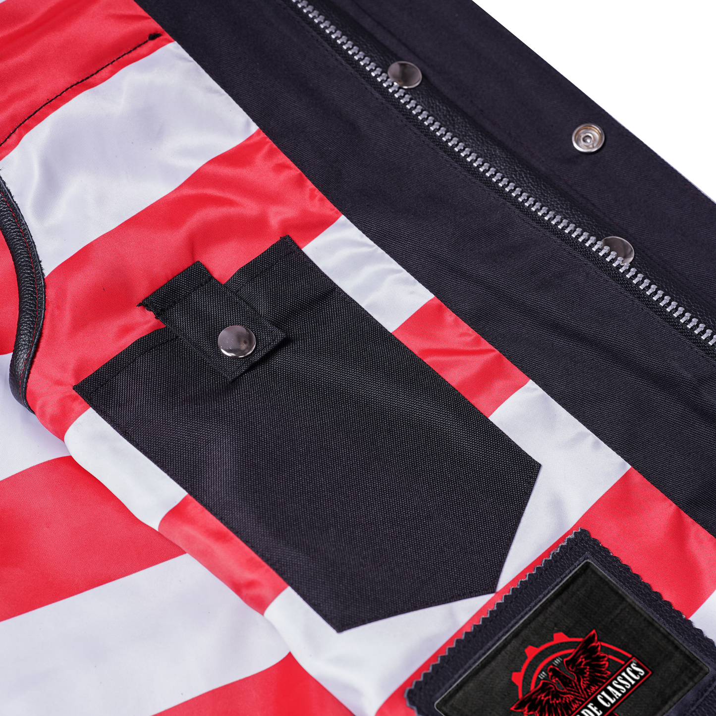 Mens's Leather Motorcycle Vest with Scoop Collar & USA Flag